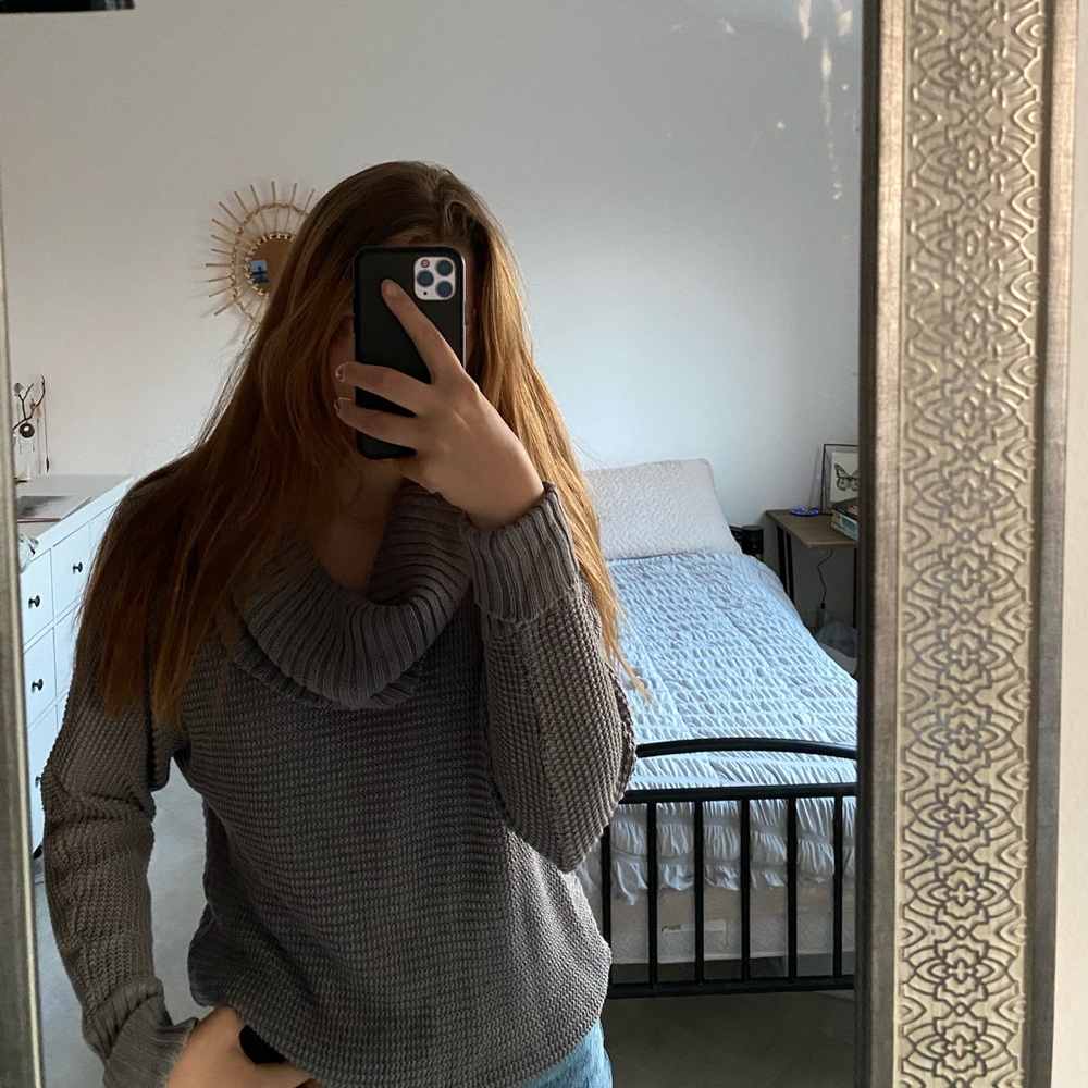 fall sweater with built-in scarf